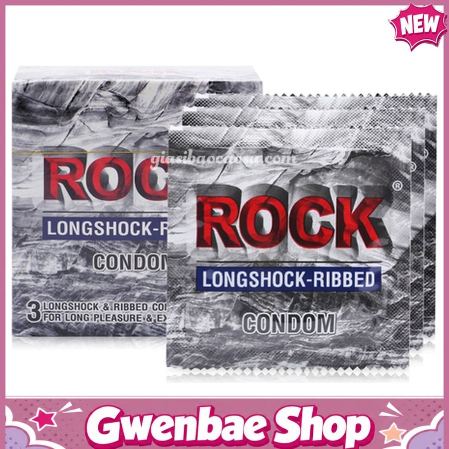 Bao Cao Su Rock Longshock Kéo Dài Thời Gian Gân Gai - Hộp 3 cái Chính Hãng - Gwen Shop Chính Hãng