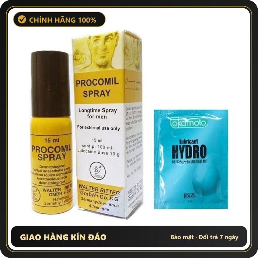 (Che Tên) Xịt Hỗ Trợ Lâu Ra Của Đức Procomil Spray Kèm Gel Gói Okamoto - Hàng Mới Về