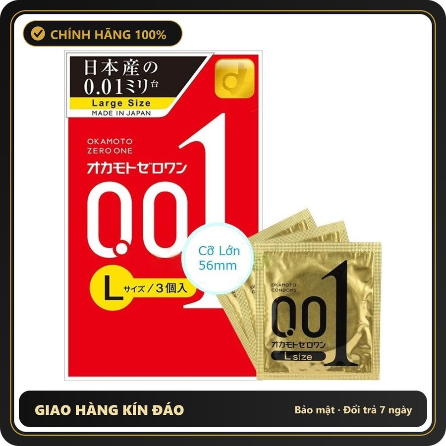 (Che Tên) Bao Cao Su Okamoto 0.01 Zero One Large Size - Cỡ Lớn 56mm - 3s Cao Cấp Bảo Đảm