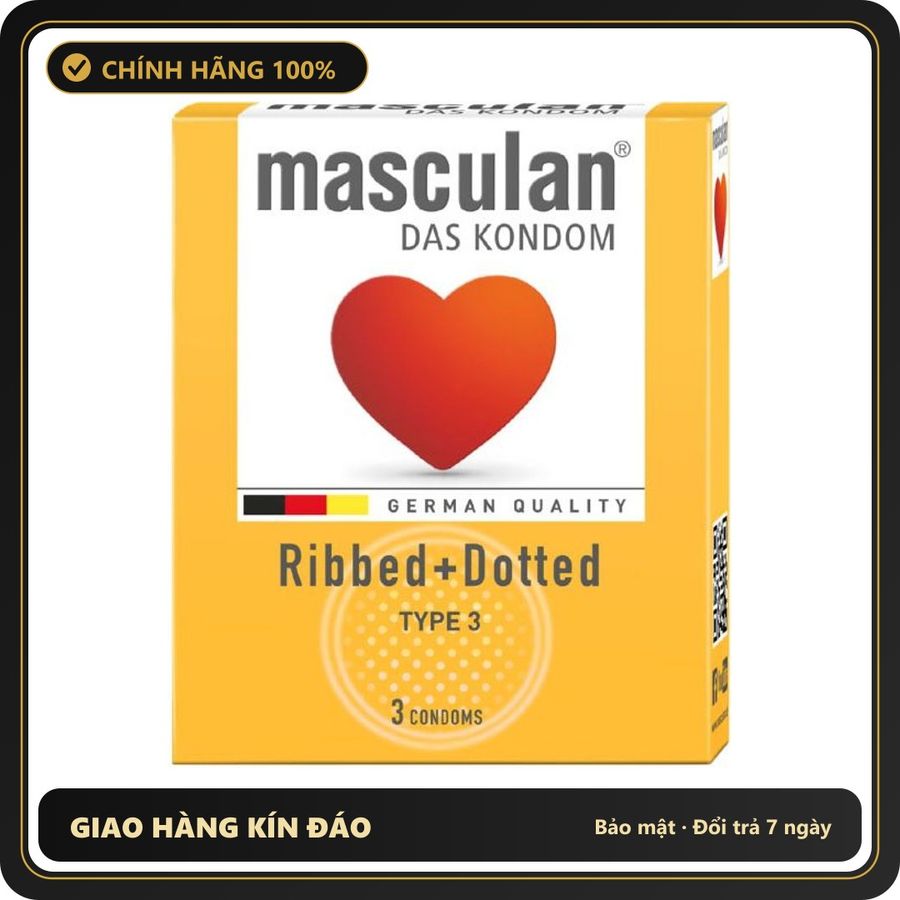 (Che Tên) Bao Cao Su Có Gai Hương Dâu Của Đức Masculan Ribbed Dotted H3 Bảo Mật Tuyệt Đối