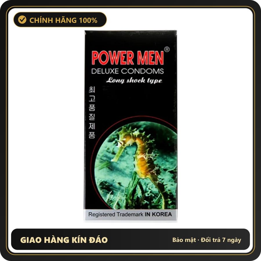 (Che Tên) Bao Cao Su Cá Ngựa Đen Power Men Long Shock Giao Nhanh Toàn Quốc