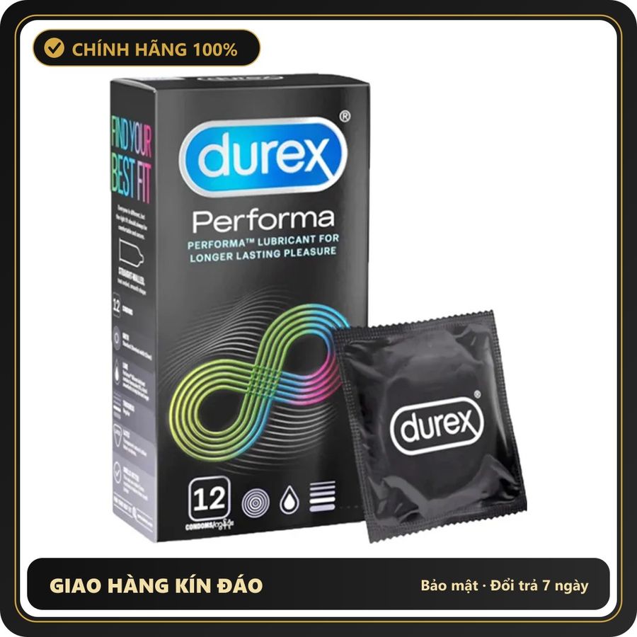 (Che Tên) Bao cao su Durex Performa kéo dài thời gian Cao Cấp Bảo Đảm