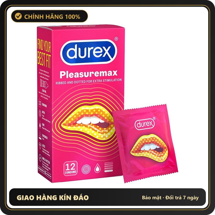 (Che Tên) Bao Cao Su Gân Gai Durex Pleasuremax - Nhập Khẩu Thái Lan Chuẩn Auth