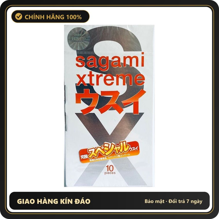 (Che Tên) Bao Cao Su Mỏng Trơn Sagami Super Thin - Nhật Bản Hộp Trắng Kín