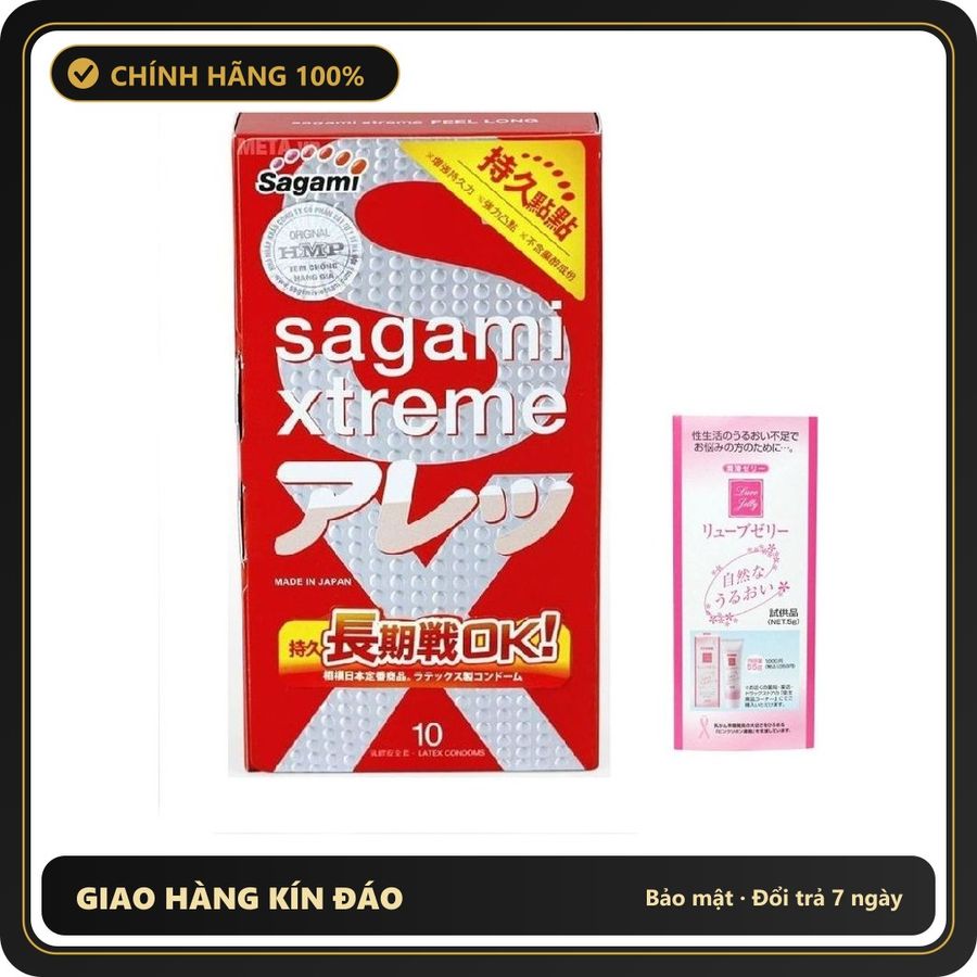 (Che Tên) Bao cao su Sagami Xtreme Feel Long Kèm Gel Gói Jex Hộp Trắng Kín