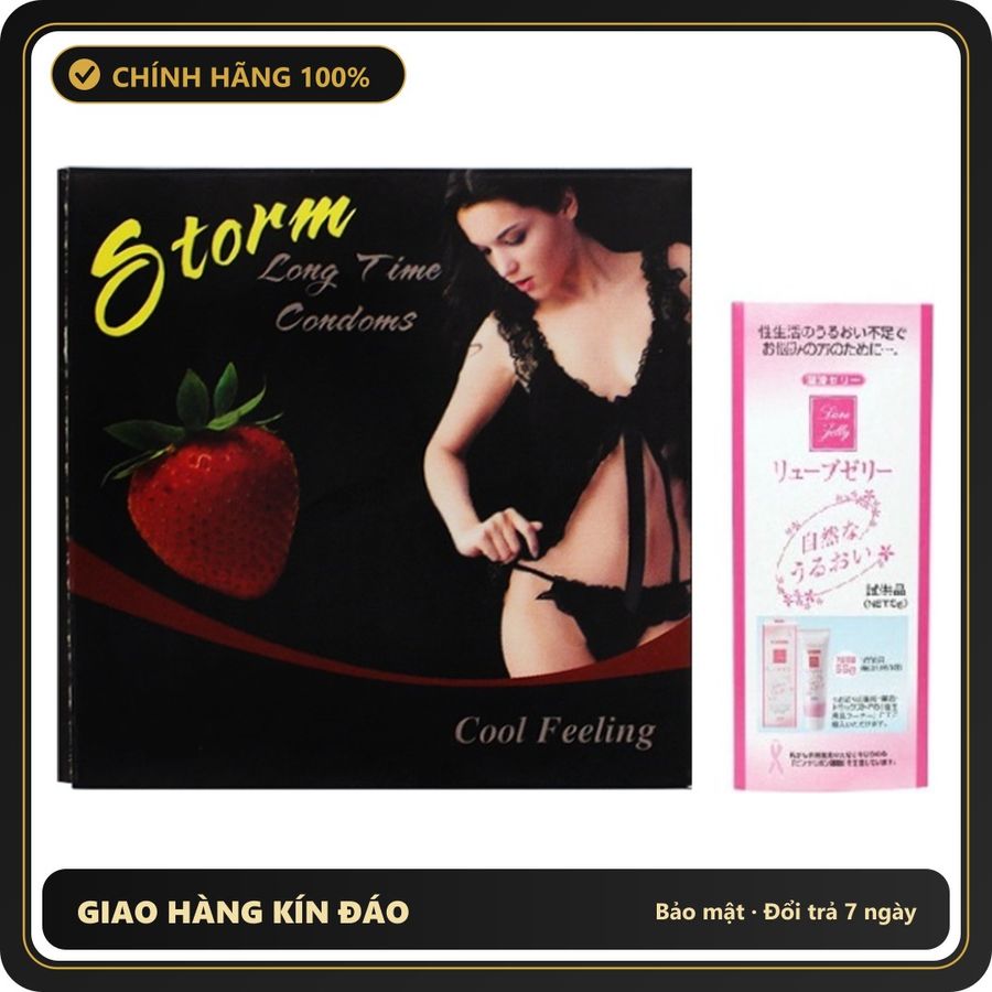 (Che Tên) Bao Cao Su Bi Nổi Storm Strawberry 10 chiếc Kèm Gel Gói Nhật Bản 5ml - Hàng Mới Về