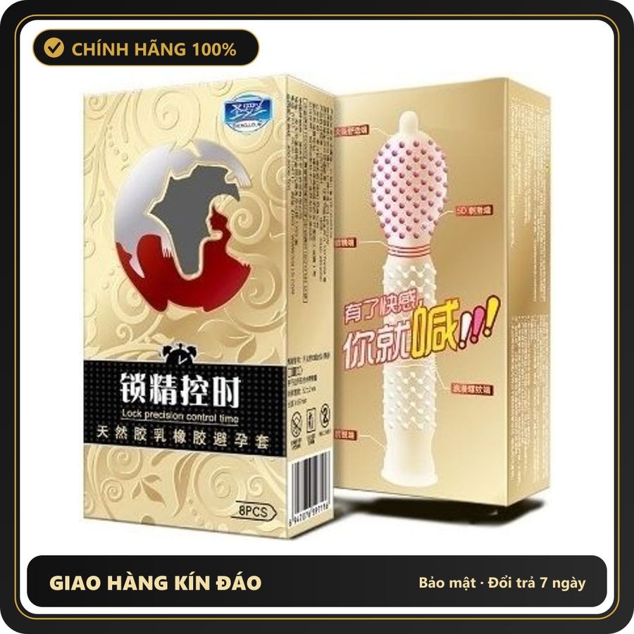 (Che Tên) Bao Cao Su Siêu Gai Lớn Cao Cấp 5D - Hộp 8 Chiếc Hộp Trắng Kín
