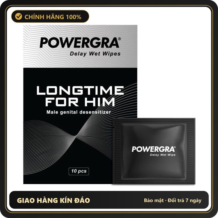 (Che Tên) Khăn lau Powergra Delay Wet Wipes kéo dài thời gian Bảo Mật Tuyệt Đối