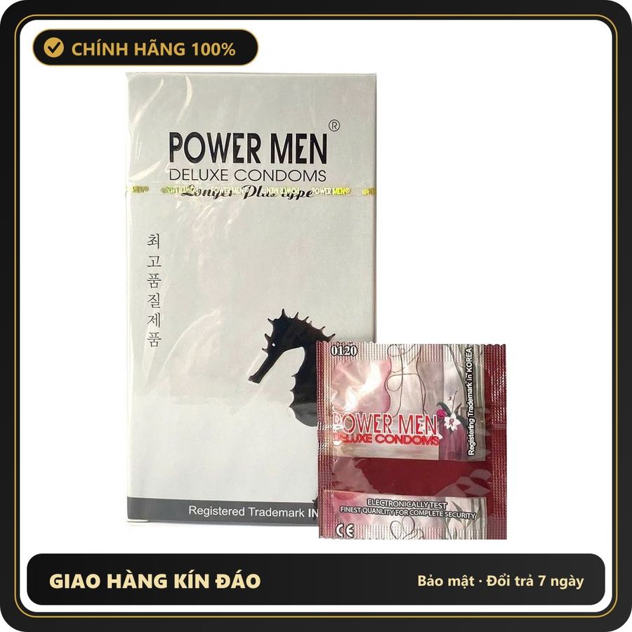 (Che Tên) Bao cao su gân gai kéo dài thời gian Power Men Longer Plus Hỗ Trợ 24/7