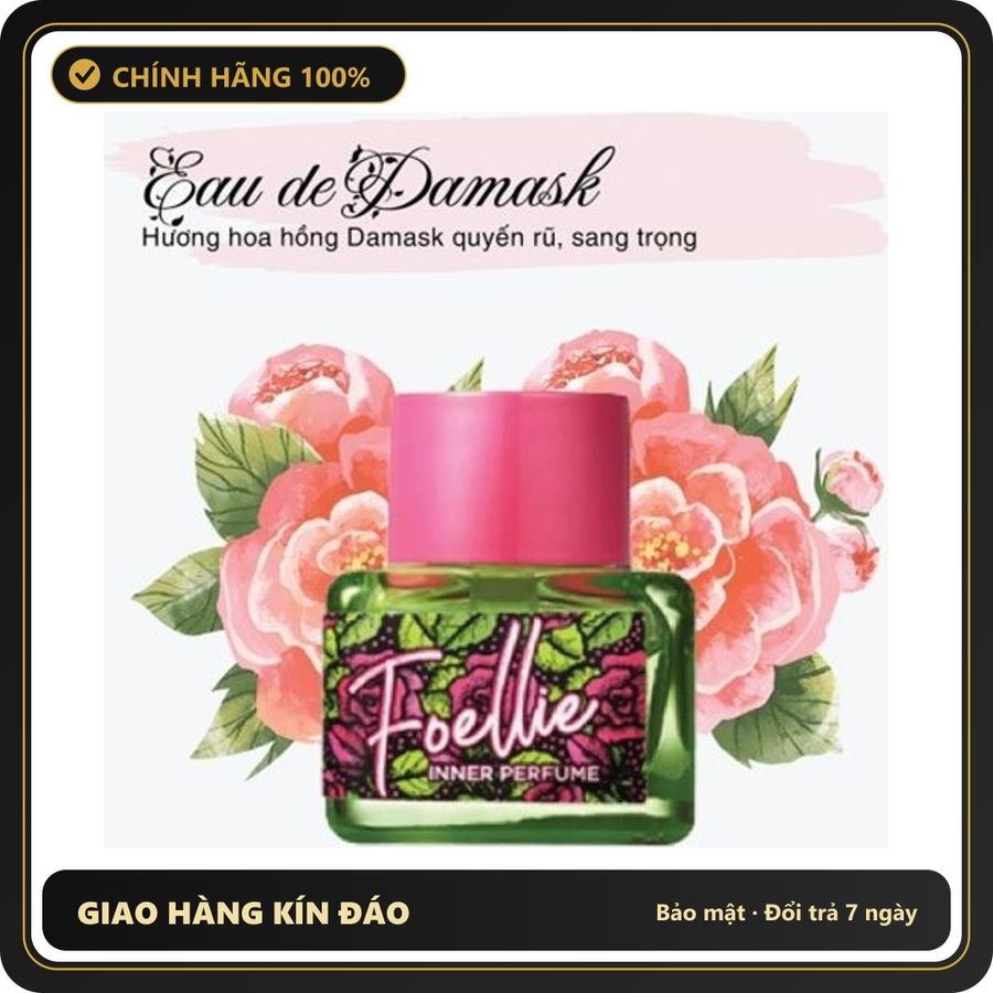 (Che Tên) Nước Hoa Vùng Kín Foellie Hồng Xanh - Hương Hoa Hồng Damask Sang Trọng, Khử Mùi Tối Ưu Dành Cho Phái Đẹp 5ml Hộp Trắng Kín