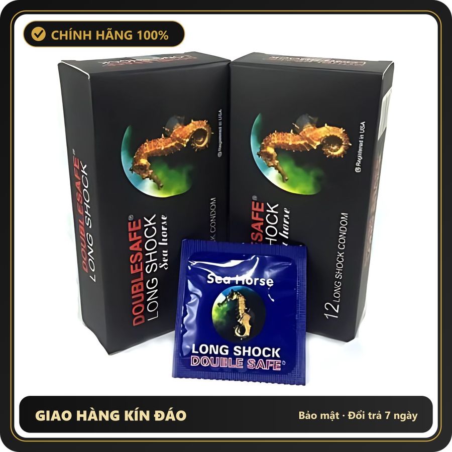 (Che Tên) Bao cao su Cá Ngựa Double Safe LONG SHOCK - Hộp 12 cái Giao Nhanh Toàn Quốc