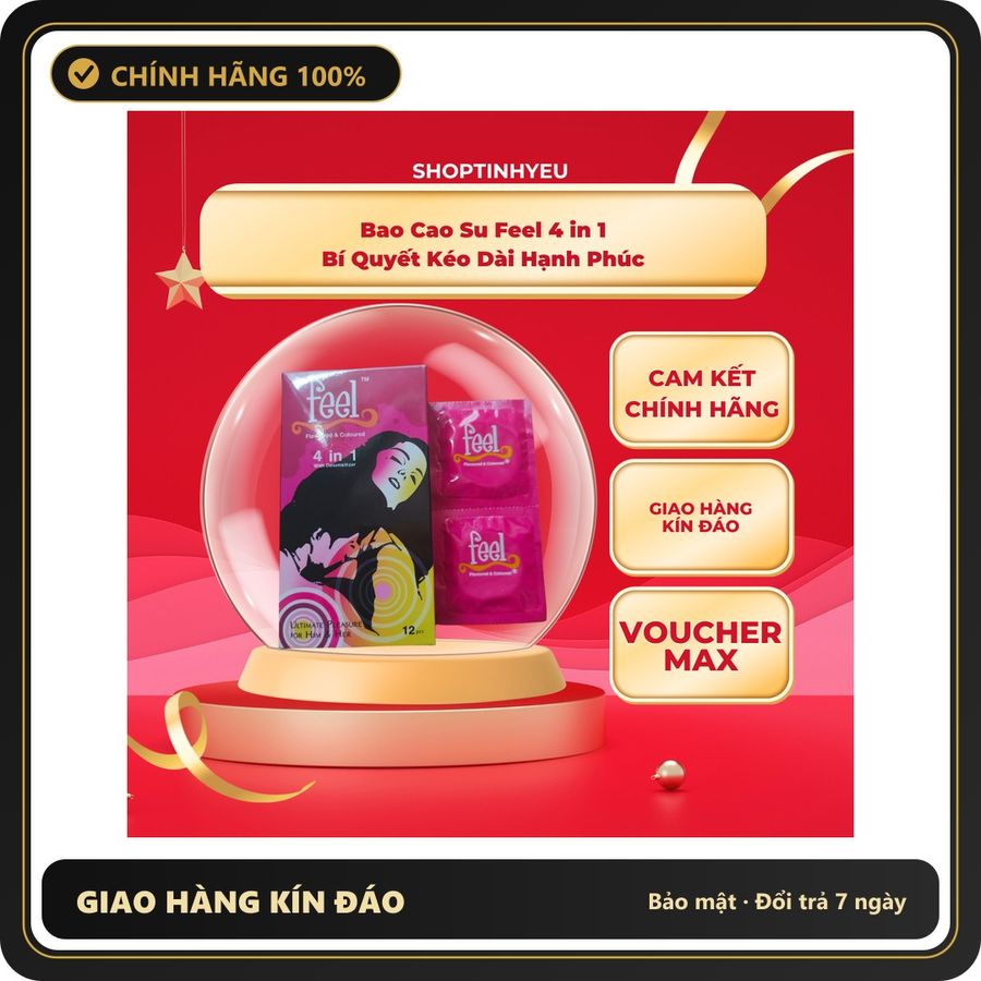 (Che Tên) Bao Cao Su FEEL 4 IN 1 – Bi Gai Kéo Dài Thời Gian – Hộp 12 cái - Hàng Mới Về