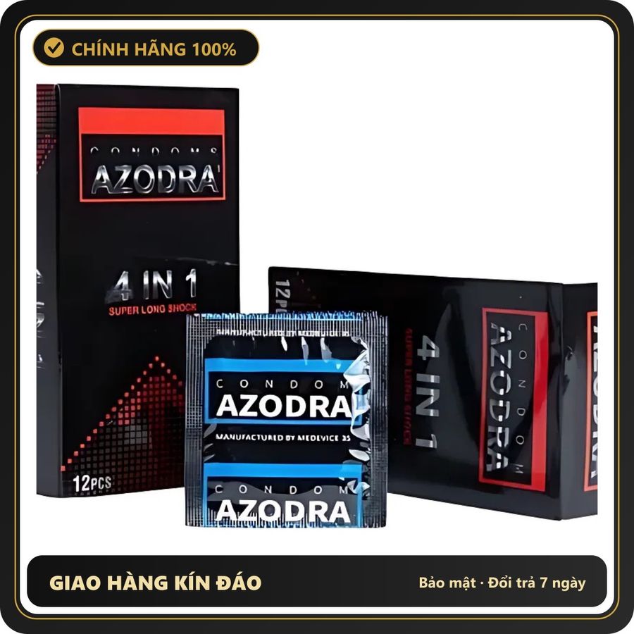 (Che Tên) Combo 4 Hộp Bao Cao Su Azodra 4in1 mỏng, có gai - Hàng Mới Về