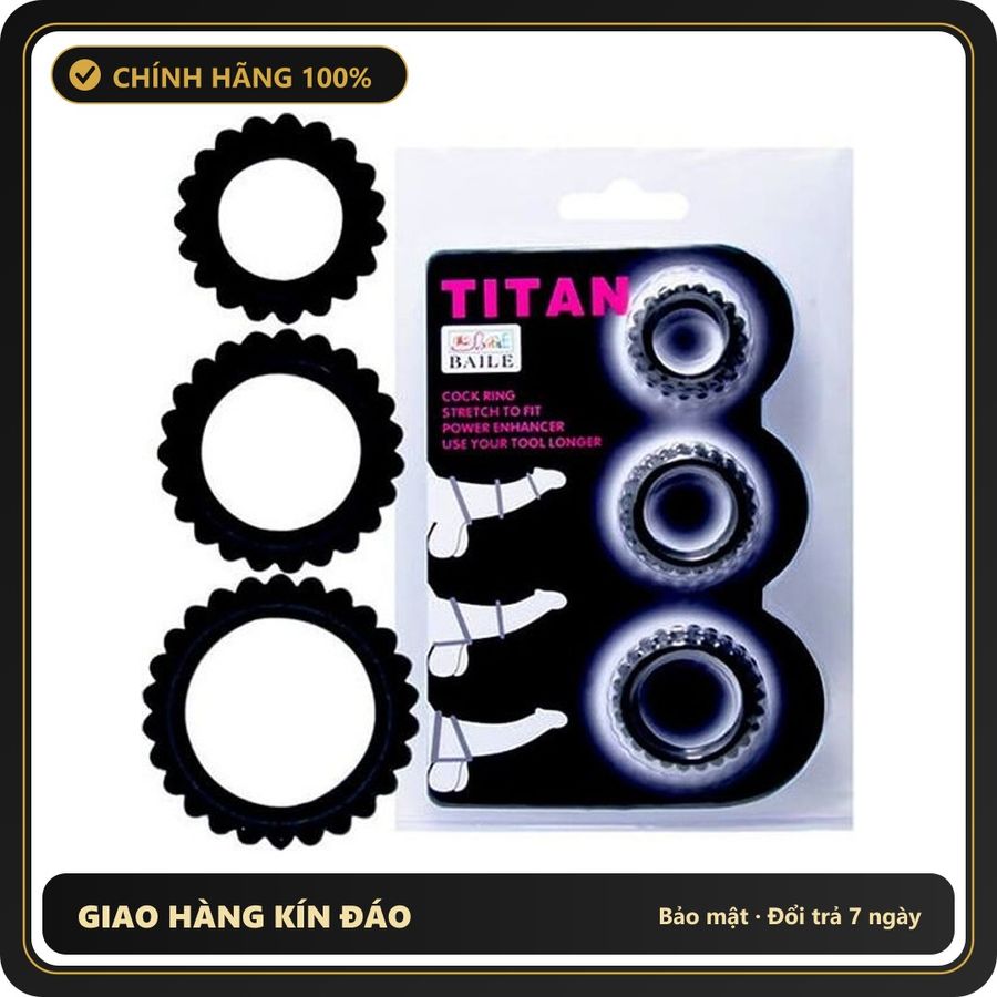 (Che Tên) Set 3 vòng đeo Baile Titan cho nam hỗ trợ kéo dài cuộc yêu Hộp Trắng Kín