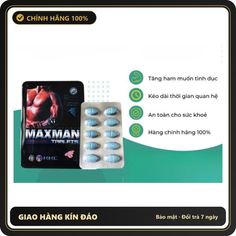 (Che Tên) MaxMan 3800mg – Viên Uống Tăng Cường Sinh Lý Nam Giới Vượt Trội Hỗ Trợ 24/7