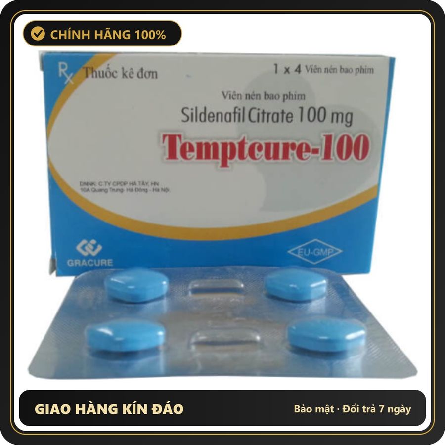 (Che Tên) Vỉ 4 Viên UốngTemptcure 100mg Cao Cấp Bảo Đảm - hàng chuẩn nguồn gốc rõ ràng, hạn dùng in rõ trên hộp, đóng gói kín đáo