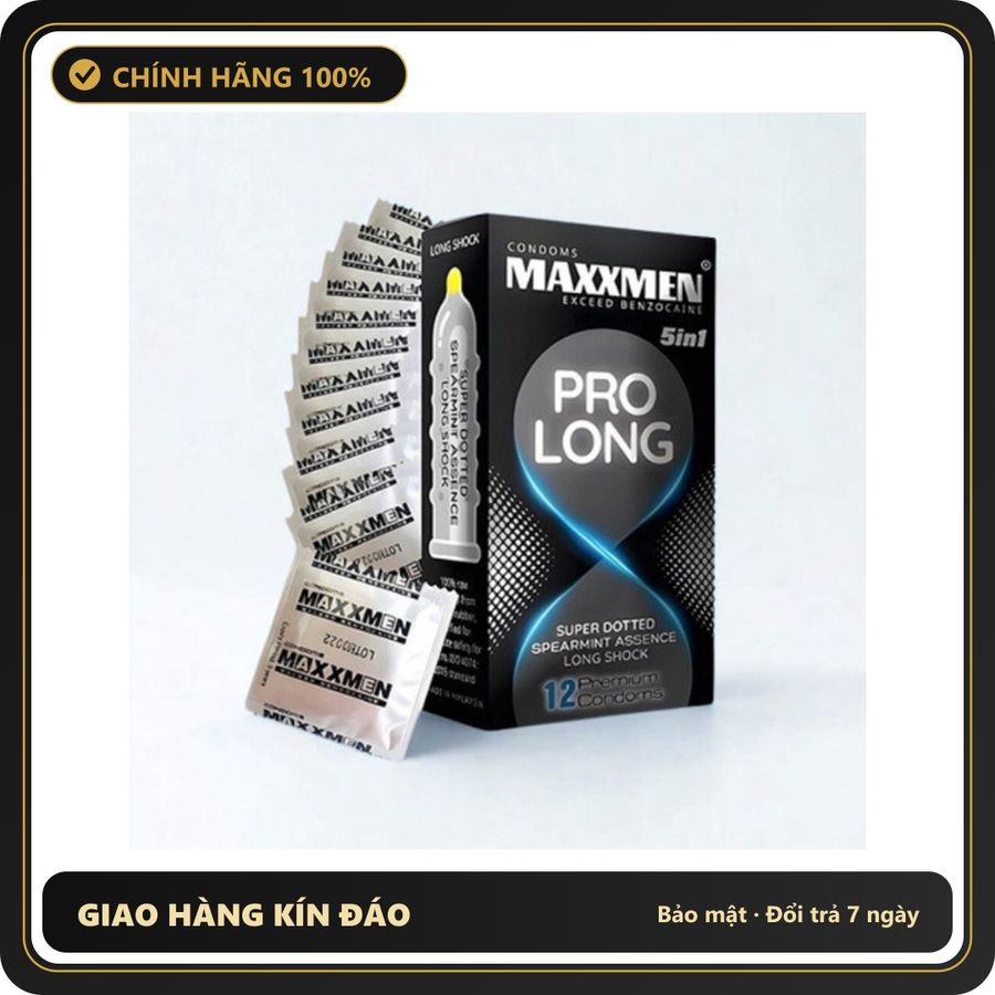 (Che Tên) Bao Cao Su MaxxMen ProLong Hộp 12 Chiếc – Truyền Nhiệt Tuyệt Vời, Cảm Giác Chân Thực, Kéo Dài Cuộc Yêu Hỗ Trợ 24/7