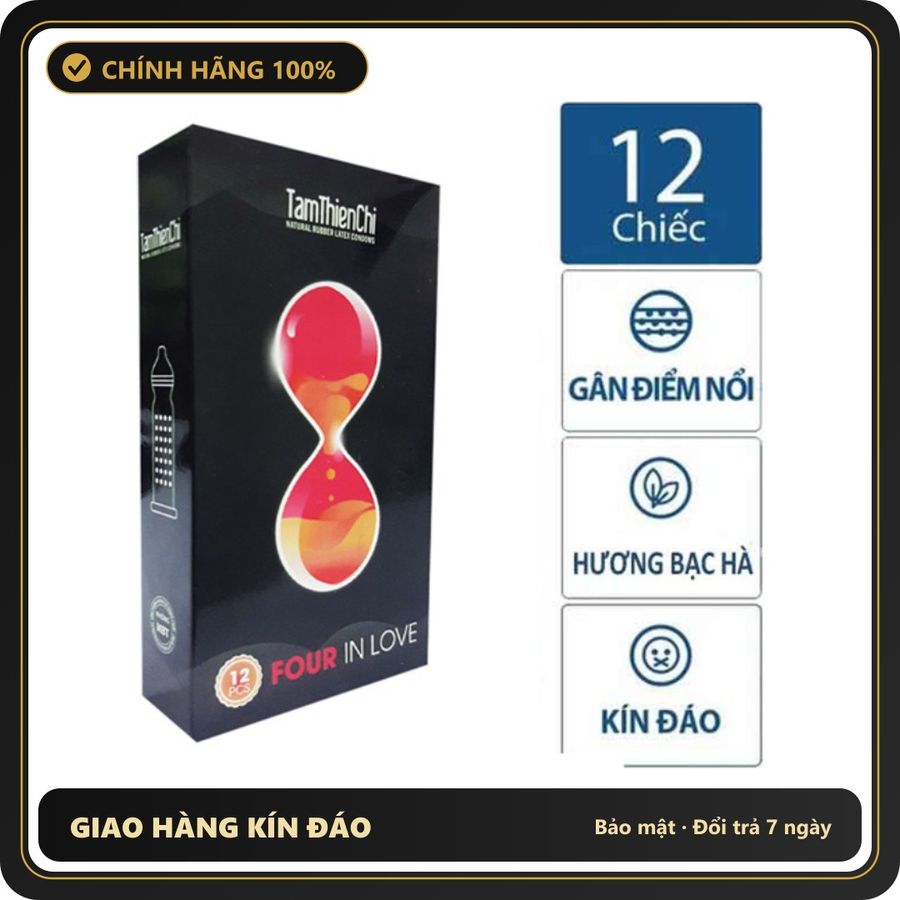 (Che Tên) Hộp 12 Chiếc Bao Cao Su Tâm Thiện Chí TTC Four In Love - Kéo Dài Thời Gian Quan Hệ Cao Cấp Bảo Đảm
