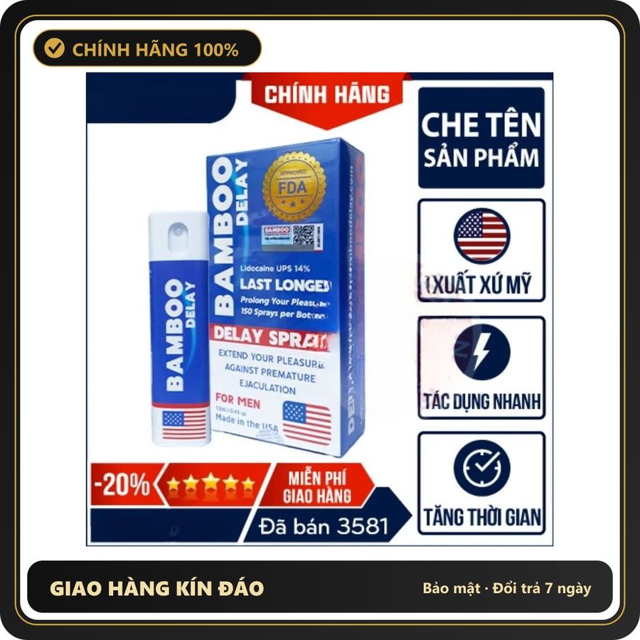 (Che Tên) Xịt Delay Bamboo Delay (USA) FDA Approved – 150 Lần Xịt, Thăng Hoa Mỗi Cuộc Yêu Bảo Mật Tuyệt Đối