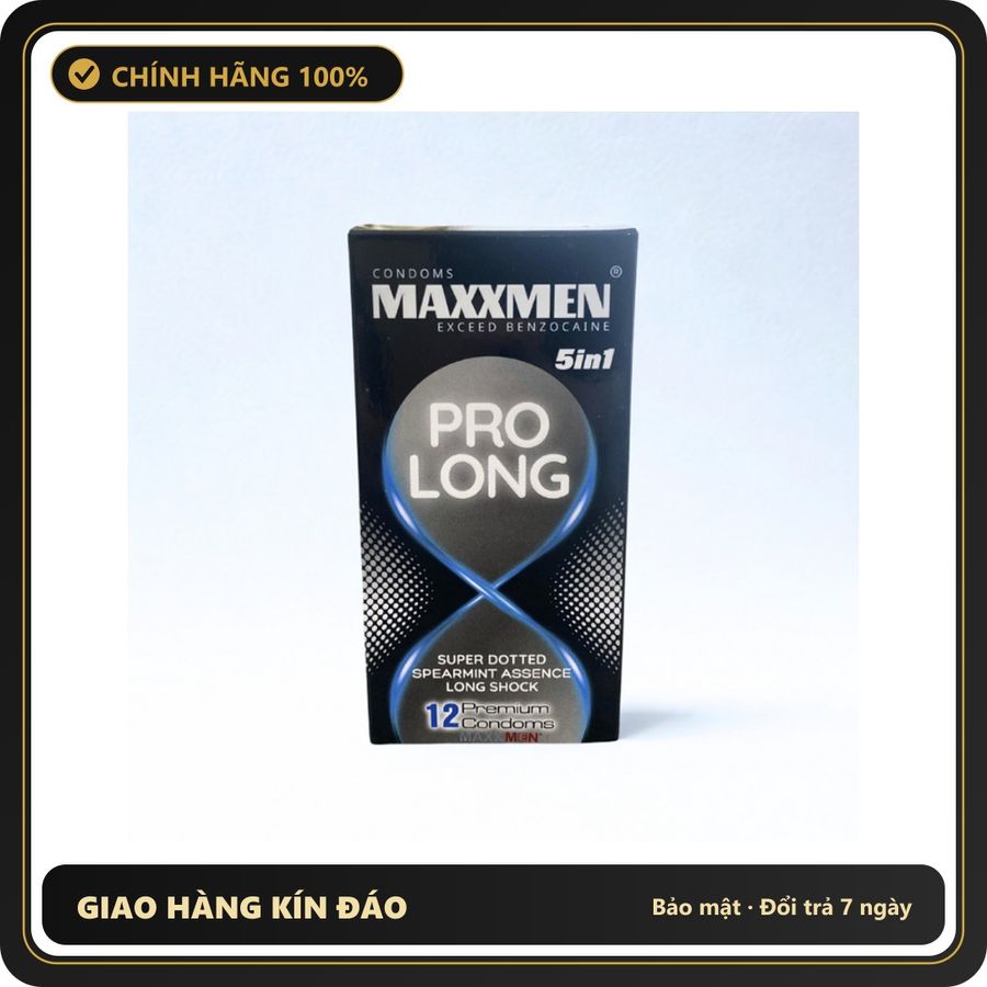 (Che Tên) Bao Cao Su MaxxMen ProLong Hộp 12 – Siêu Mỏng 0.05mm, Kéo Dài Thời Gian Hỗ Trợ 24/7