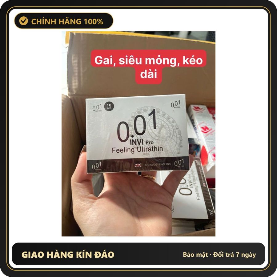 (Che Tên) Siêu Phẩm INVI Pro 001 Anh Quốc - Độ Mỏng Trần Trụi, Hệ Gai Kích Thích Tột Đỉnh Cho Bạn Tình Chuẩn Auth