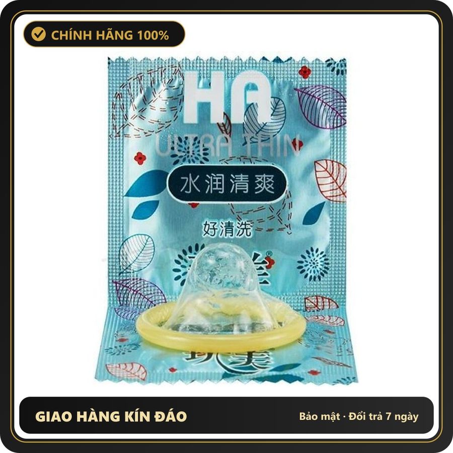 (Che Tên) Bao Cao Su HA Ultra Thin Màu Xanh Hộp 100 Chiếc - Siêu Mỏng, Siêu Nhiều Gel, Cực Kỳ Tiết Kiệm Bảo Mật Tuyệt Đối