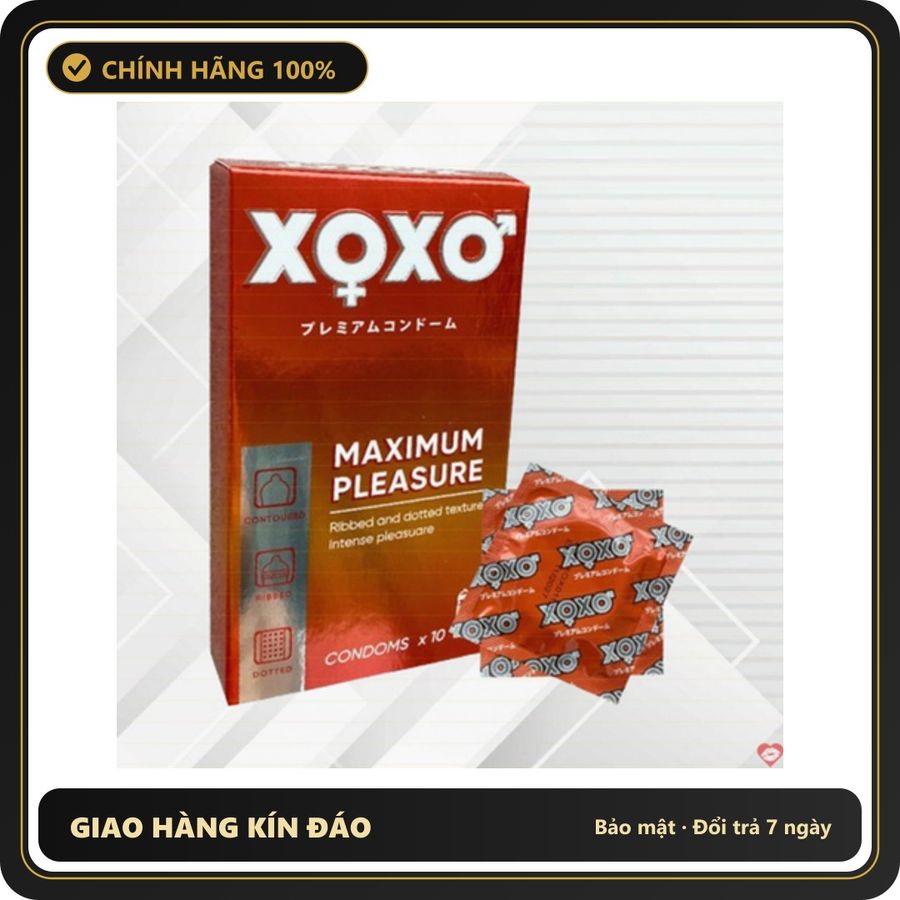 (Che Tên) Bao Cao Su XOXO Nhật Bản Hộp 10 Chiếc - Chất Liệu Polyurethane Siêu Mỏng, Gân Gai Kích Thích Tột Đỉnh Hộp Trắng Kín