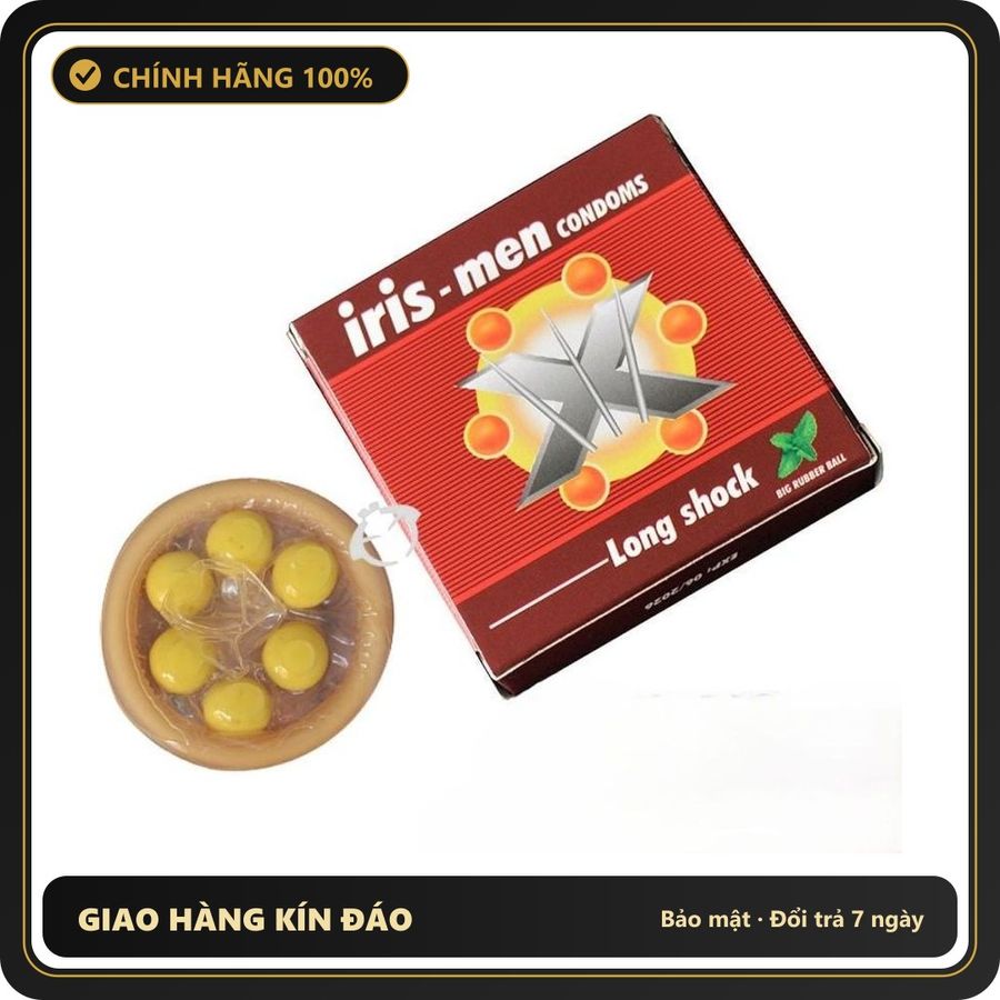 (Che Tên) 10 Bao Cao Su Iris-men Long Shock 6 Bi Siêu To - Kích Thước Bi 8mm, Kéo Dài Thời Gian Cuộc Yêu - Hàng Mới Về
