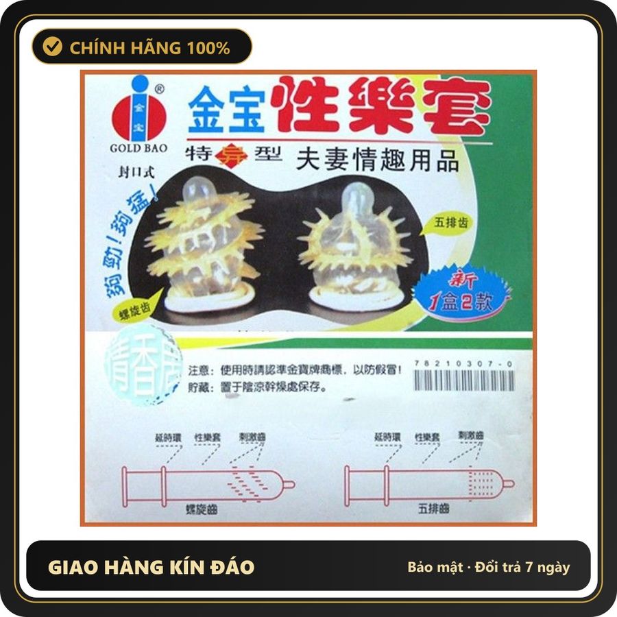 (Che Tên) Bao Cao Su Gold Siêu Gai – Thiết Kế Râu Xúc Tua Mềm Mại, Kích Thích Mạnh Mẽ Đưa Nàng Lên Đỉnh Đê Mê (Hộp 2 Chiếc) Cao Cấp Bảo Đảm