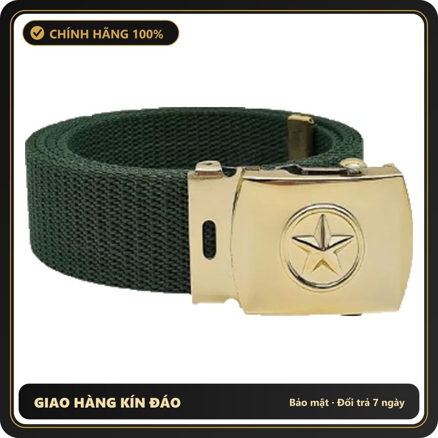 (Che Tên) Thắt Lưng Vải Dù Bộ Đội TCHC - Mặt Thép In Hình Ngôi Sao 5 Cánh, Dây Nịt Bền Bỉ Đặc Trưng Quân Đội, Màu Xanh Rêu Bảo Mật Tuyệt Đối