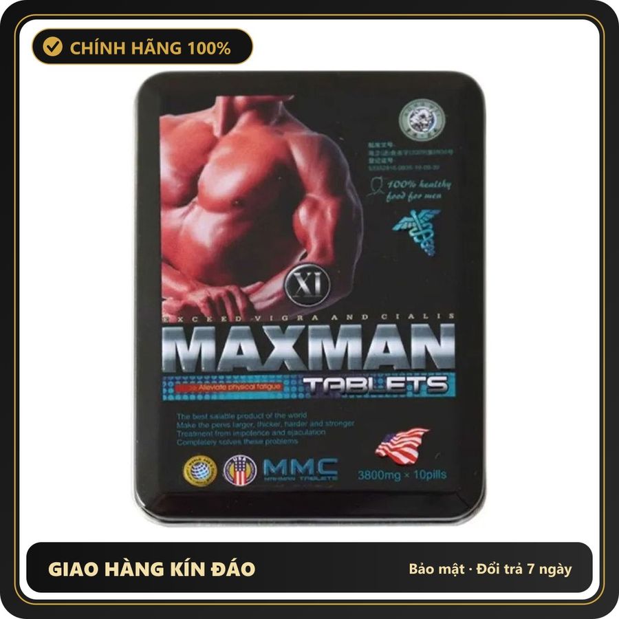 (Che Tên) Hộp 10 Viên Maxman Mỹ Hỗ Trợ Sinh Lý Nam Nhanh Chóng Hiệu Quả (1 vỉ) Hộp Trắng Kín