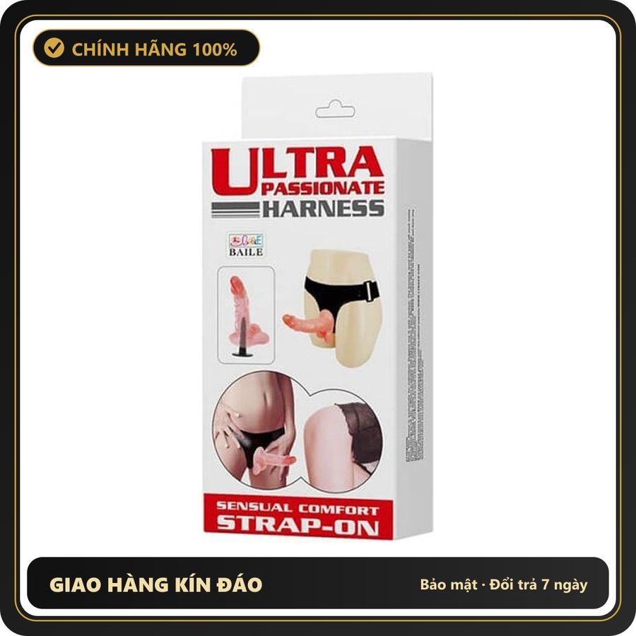 (Che Tên) Dương vật giả dây đeo cho Les Ultra Passionate Harness có rung, Đồ Chơi Lesbian - Hàng Mới Về