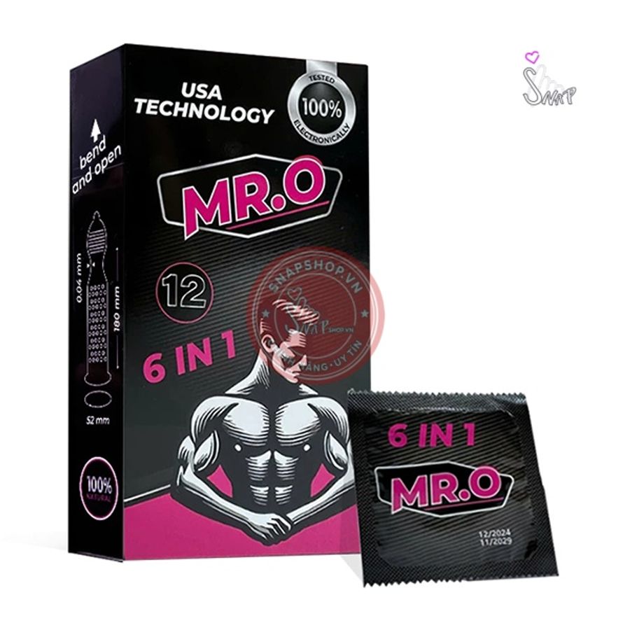 Bao cao su Mr.O 6in1 gân gai Hộp 12c chính hãng - siêu mỏng, có gai nổi, hỗ trợ kéo dài - giao hàng che tên kín đáo
