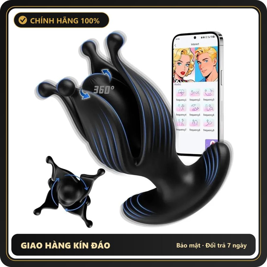 Butt Plug Xoay 360 Độ Kết Nối App chính hãng - 10 chế độ rung, sạc từ tính, chất liệu an toàn cho da - giao hàng che tên kín đáo