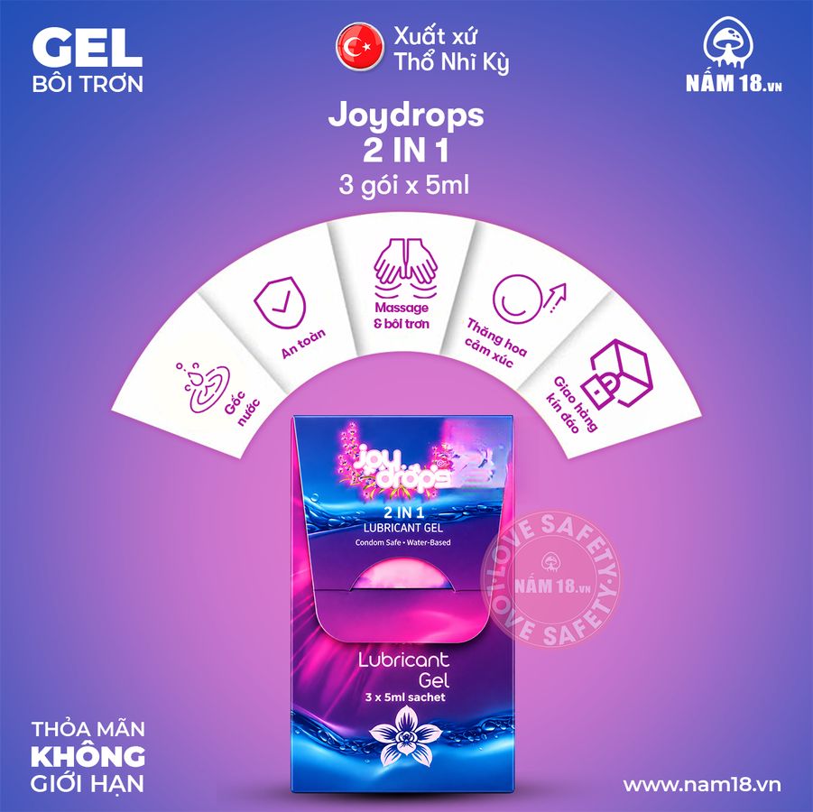Gel Bôi Trơn Joydrops Massage 2in1 | Combo 3 Gói chính hãng - dịu nhẹ an toàn cho da, dễ rửa sạch, dùng được cho mọi loại da - giao hàng che tên kín đáo