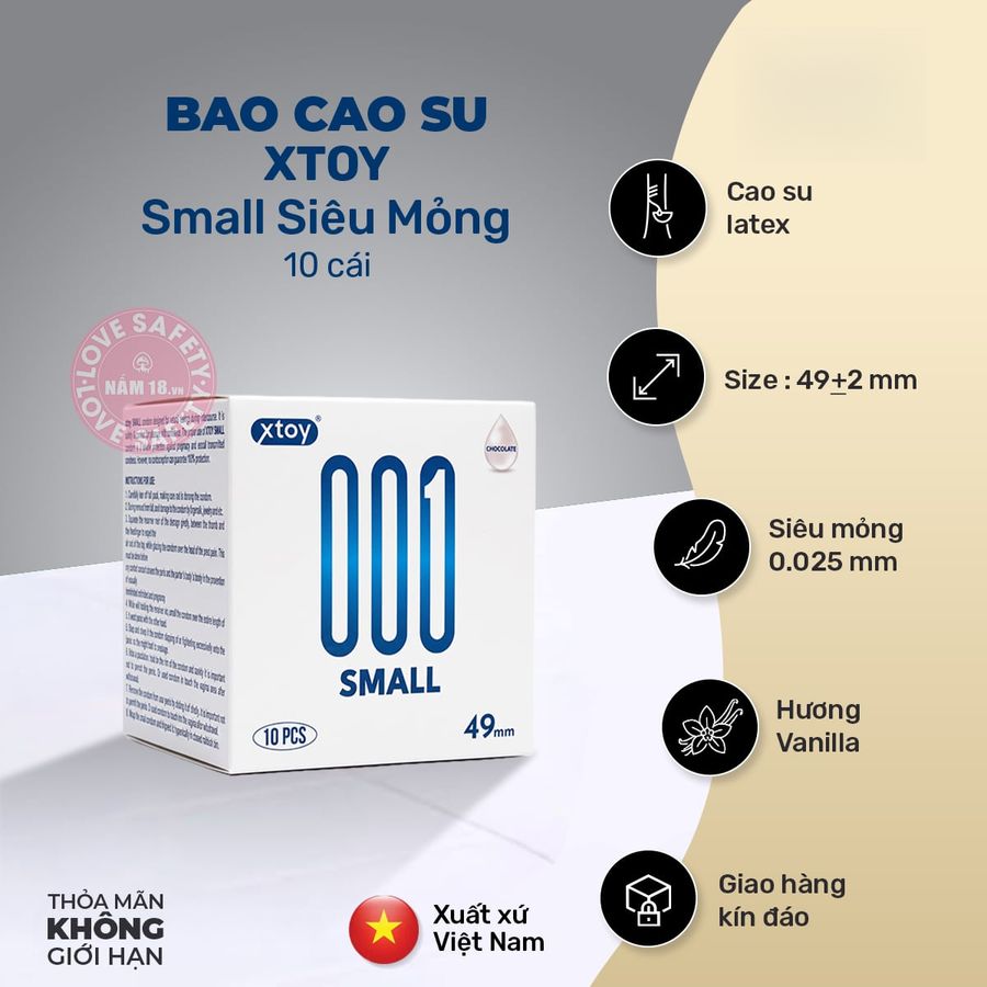 Bao Cao Su Size Nhỏ 49mm Xtoy Small Siêu Mỏng Hương Vani chính hãng - có hương thơm, ôm sát cảm giác thật, chất liệu latex an toàn - giao hàng che tên kín đáo