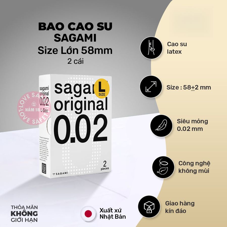 Bao Cao Su Size Lớn 58mm Siêu Mỏng Sagami 0.02mm chính hãng - siêu mỏng 0.02mm, ôm sát cảm giác thật, chất liệu latex an toàn - giao hàng che tên kín đáo