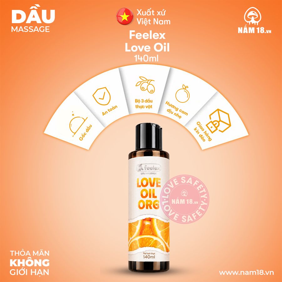 Gel Dầu Massage Body Feelex Love Oil Org Hương Cam chính hãng - sạc USB, chất liệu an toàn cho da, dễ vệ sinh - giao hàng che tên kín đáo