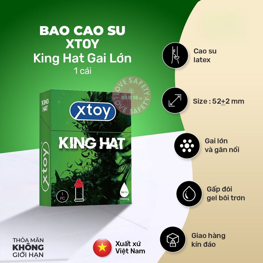 Bao Cao Su Xtoy King Hat Gai Lớn Hương Vani chính hãng - siêu mỏng, có gai nổi, có hương thơm - giao hàng che tên kín đáo