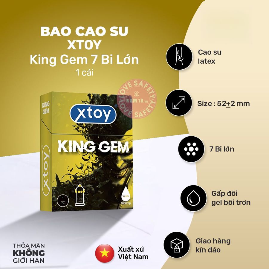 Bao Cao Su Xtoy King Gem 7 Bi Lớn Hương Vani chính hãng - siêu mỏng, có hương thơm, ôm sát cảm giác thật - giao hàng che tên kín đáo
