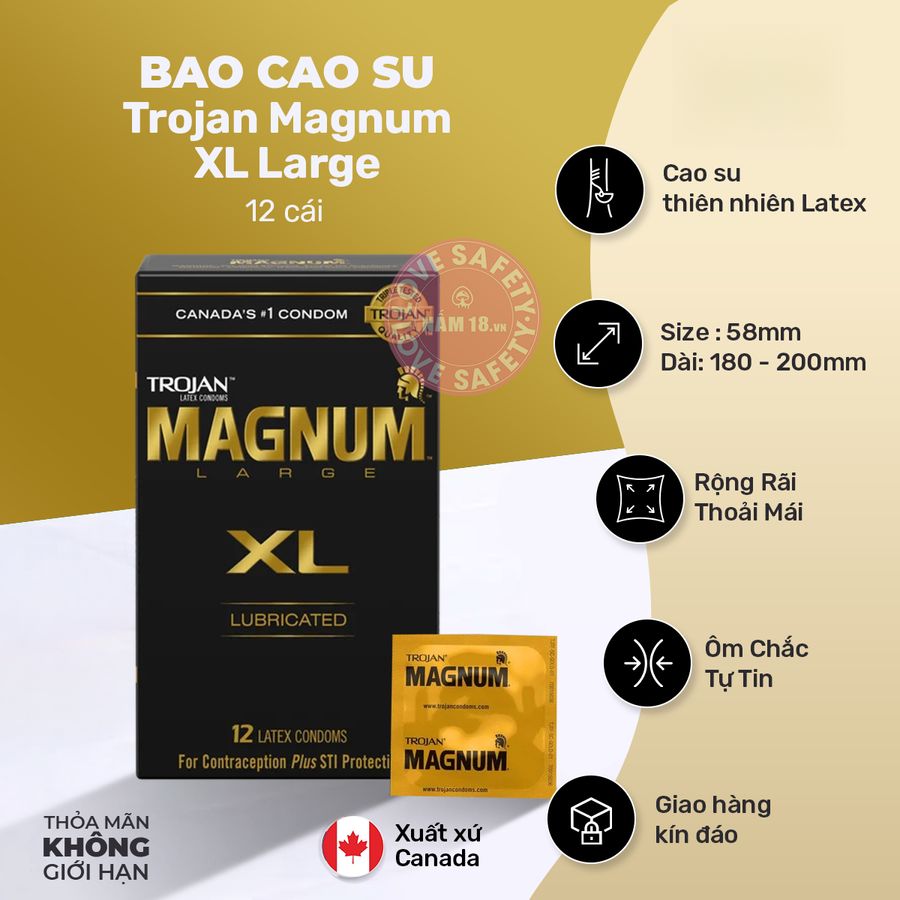 Bao Cao Su Size Lớn 58mm Trojan Magnum XL Large chính hãng - ôm sát cảm giác thật, chất liệu latex an toàn, hàng nhập khẩu - giao hàng che tên kín đáo