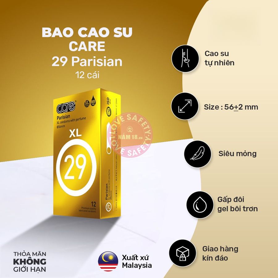 Bao Cao Su Size Lớn 56mm CARE 29 Parisian Hương Nước Hoa chính hãng - siêu mỏng 0.04mm, siêu mỏng, hỗ trợ kéo dài - giao hàng che tên kín đáo