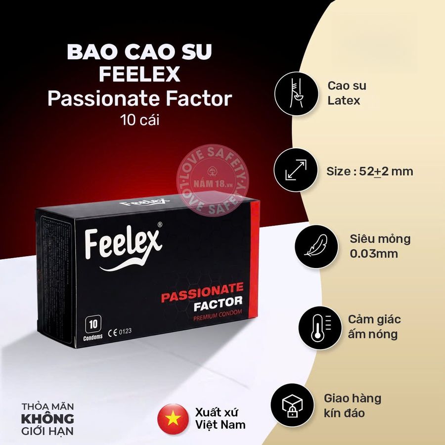 Bao Cao Su Nóng Ấm Feelex Passionate Factor chính hãng - siêu mỏng 0.03mm, siêu mỏng, có hương thơm - giao hàng che tên kín đáo