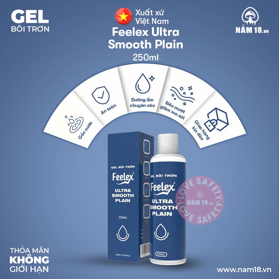 Gel Bôi Trơn Tinh Trùng Feelex Ultra Smooth Plain chính hãng - có dưỡng ẩm, dịu nhẹ an toàn cho da, dễ rửa sạch - giao hàng che tên kín đáo
