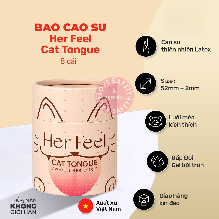 Bao Cao Su Gai Playah Her Feel Cat Tongue chính hãng - có gai nổi, có hương thơm, ôm sát cảm giác thật - giao hàng che tên kín đáo