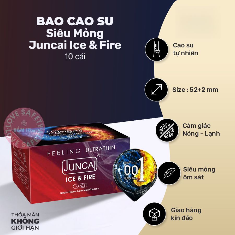 Bao Cao Su Siêu Mỏng Juncai Ice & Fire Lửa Băng chính hãng - siêu mỏng 0.01mm, ôm sát cảm giác thật, chất liệu latex an toàn - giao hàng che tên kín đáo