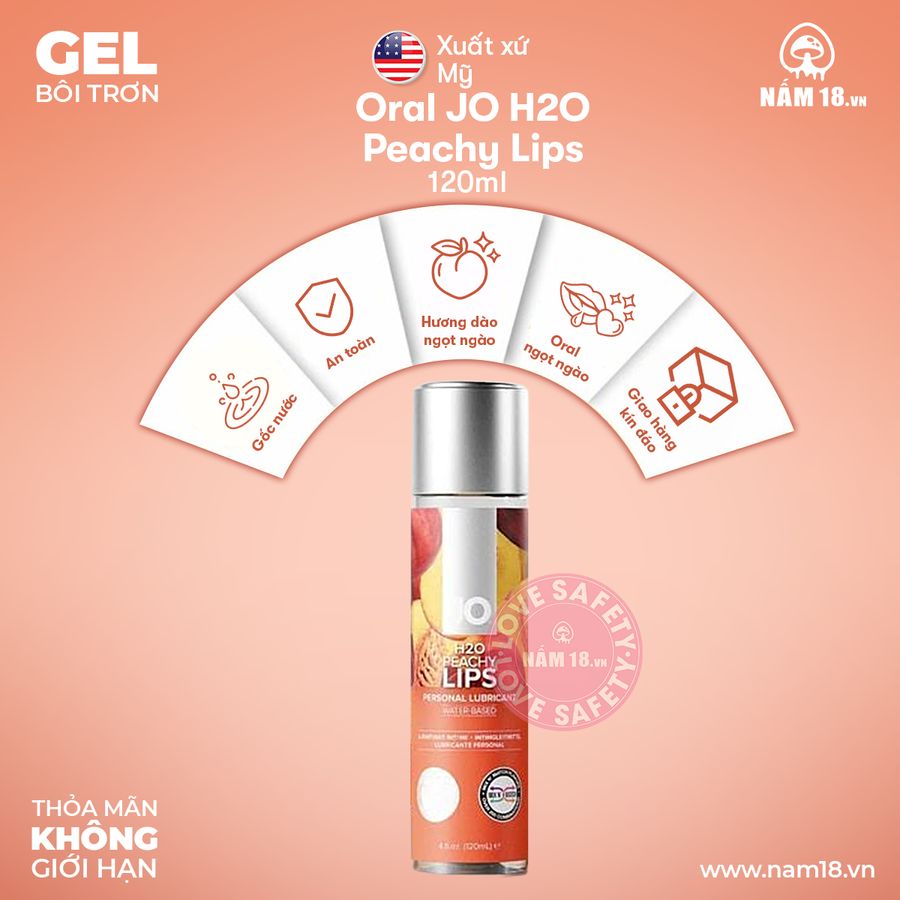 Gel Bôi Trơn Oral Jo H20 Peachy Lips chính hãng - gốc nước không dính rít, dịu nhẹ an toàn cho da, dễ rửa sạch - giao hàng che tên kín đáo