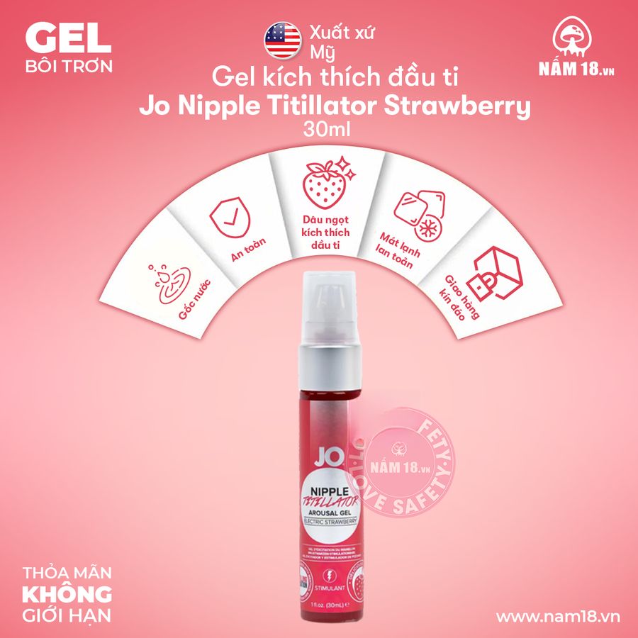 Gel Kích Thích Đầu Ti Jo Nipple Titillator Strawberry chính hãng - dung tích 30ml, dịu nhẹ an toàn cho da, dễ rửa sạch - giao hàng che tên kín đáo