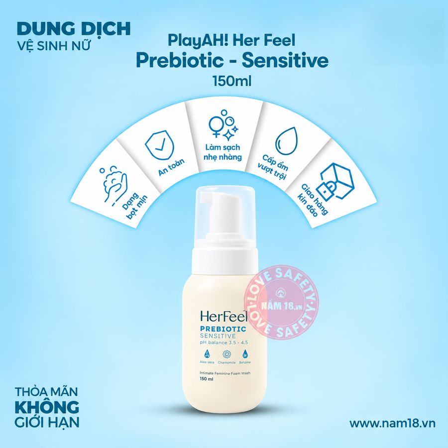 Dung Dịch Vệ Sinh Phụ Nữ Her Feel Prebiotic chính hãng - sạc USB, rung êm không tiếng động, chất liệu an toàn cho da - giao hàng che tên kín đáo