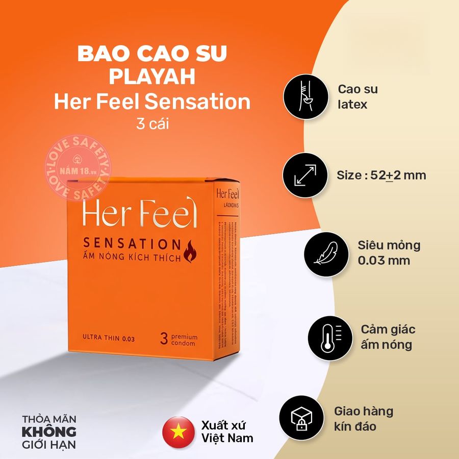 Bao Cao Su Nóng Ấm PlayAh Her Feel Sensation Hương Nước Hoa chính hãng - siêu mỏng 0.03mm, siêu mỏng, có hương thơm - giao hàng che tên kín đáo